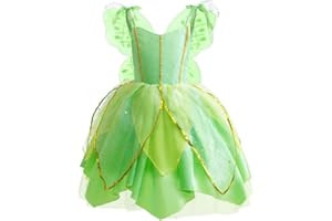 Lito Angels Deguisement Costume Fée Clochette, Robe de Fee Verte avec Ailes pour Enfant Fille