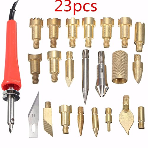 23PCS Brandmalerei Lötkolben Set, GOCHANGE Brandmalkolben Profesional Burning Pen mit 21 Tipps, 30W 220-240V, Brandmalgerät Holz brennen Pen Set für Holz Leder Gravieren Skulptur - 8
