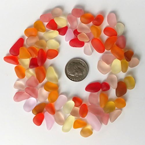 Sea Glass Beads / Beach Glass Beads For Jewelry Making ( Small Size / 8-12 mm, Multicolored Red Yellow Orange Golden Pink Mix, Not Drilled ) (50 pieces)