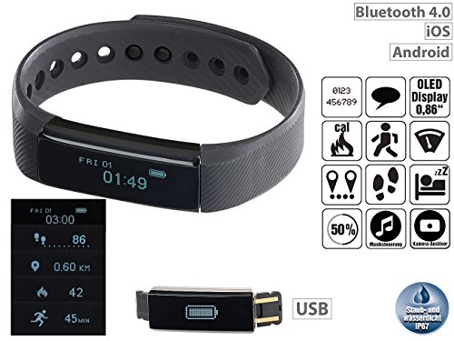 newgen medicals Bluetooth-4.0-Fitness-Armband FBT-25 m. Nachrichtenanzeige, OLED, IP67 - 2