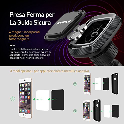 Supporto Auto Smartphone Ventosa Mpow Porta auto cellulare, Parabrezza/Cruscotto Universale Auto Cellulare culla per iPhone 8/7/7 Plus/6/6s, Galaxy S8/S7, LG G5, Nexus 5x/6/6p, HTC