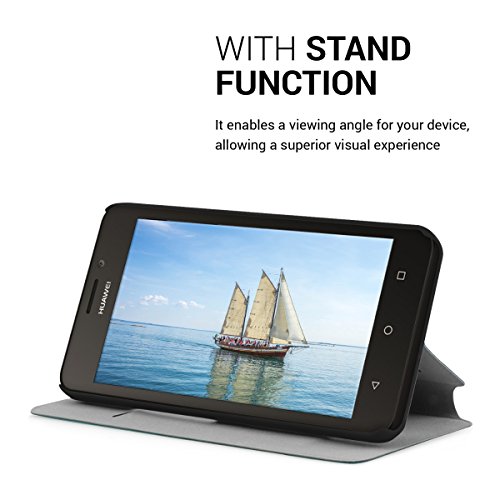kwmobile Funda para Huawei Ascend Y635 - Carcasa  Plegable  para m  vil - Case con Tapa y  Soporte  en  Azul Claro 