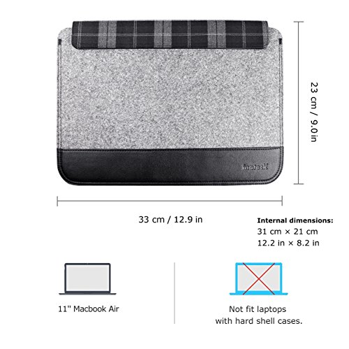 Inateck 11 Zoll Ultraschlanke Filzhülle für Macbook Air, Magnetverschluss, Grau - 2