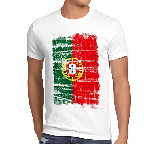 CottonCloud Portugal Vintage Flagge Herren T-Shirt EM WM Olympia, Grï¿½ï¿½e:L;Farbe:Weiï¿½