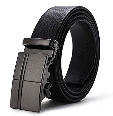 ITIEZY Ceinture pour Homme en Cuir Véritable avec Boucle Automatique 3,5cm Largeur | Longueur 125cm presque Cuir d'affaires Ceinture noire