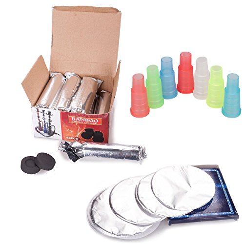 Ectxo 100 Alufolie 80 Kohle Briketts 100 Mundstücke für Shisha Hookah Wasserpfeife (Alufolie+Kohle+Mundstücke)