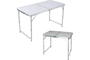 EFAN 4ft Heavy Duty Folding Table - 120x60x70cm, Portable Adjustable Height Lightweight Camping Table with Handle, for Garden Party BBQ Outdoor Indoor Dining Writing Study Coffee Desk