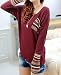 Minetome Women Plaid Checked Long Sleeve Round Neck Loose Shirt Blouse Tops ( Red )