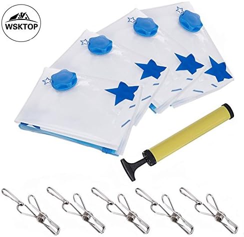 Space Saver Bags,4Pcs Large Reusable Sealer Vacuum Storage Bags/Compression Storage &amp; Packing Organizer Bags for Duvets, Clothes, Bed Linen, Storage, Travel, or when Moving House with free pump +5pcs Multi-functional Bathroom/Kitchen Hooks