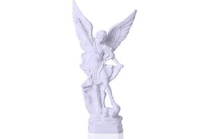 QIANLING Estatua Blanca de San Miguel Arcángel de 31,5 cm, Estatua de San Miguel en Religión de Resina, Figuras de San Miguel Arcángel victoriosamente sobre Satán, Adecuada para colección o decoración