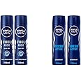 NIVEA MEN Deodorant Spray for Men, Cool Kick Fresh Scent, 2x150ml & MEN Antiperspirant Spray for Men, Fresh Active Fresh Scent, 2x150ml