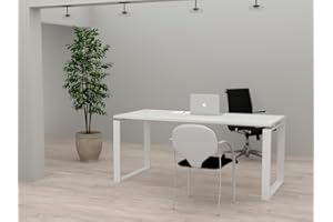 DUÓFIC Mesa de Oficina con Estructura de Marco Cerrado color BLANCO. Tablero de melamina disponible en varios colores. Fabricado en España. Envio a toda la península. (Blanco, 160x80)