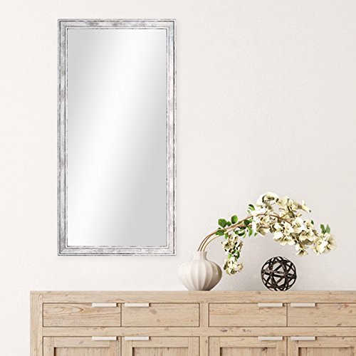 Wand-Spiegel 34,5×64,5 cm im Holzrahmen Pastell Vintage Look / Alt-Weiß Silber / Spiegelfläche 30×60 cm - 2