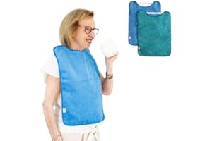 Bugalin Baberos para Adultos - Pack 2 | Impermeables, Reutilizables y Lavables | Con Goma Ajustable | Tela Exterior Rizo e Interior Plástico | Baberos para Mayores y Niños Mayores