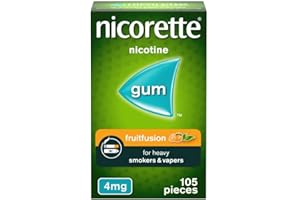 Nicorette Fruitfusion 4mg Gum (105 Pieces), Discreet Stop Smoking and Stop Vaping Aid, Helps Tackle Cravings and Withdrawal Symptoms, Nicotine Gum with Pleasant Fruit Flavour (Quit Smoking or Vaping)
