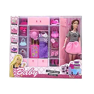 WONDER CREATURES Baby Doll Pretend Play Fashion Set with Handbag, Hat, Shoes, Suitcase, Dresses and Jewelry Dress Change Doll Set Toy for Kids, Multicolor