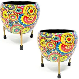 HaH Indoor Plants/Flower Pots with Stand -Decorative Pots for Indoor Plants Rust Free Metal Plant Pots for Living Room, Balcony and Garden Decor (Plants not Included) (Size: 6x6 inch)