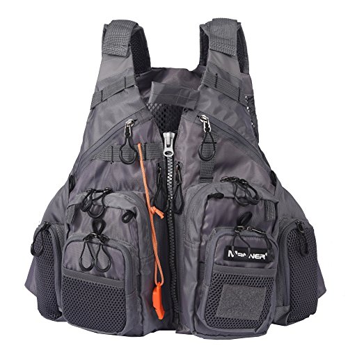 Aesy Multi-Poche Gilet de Pêche, Vêtements de Flottabilité,Gilet de Rafting de Natation, Réglable Veste de Sécurité de Sport de Mouche de Pêche