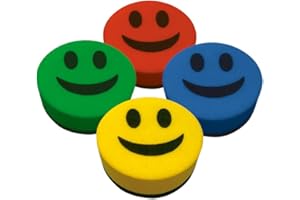 Borrador liderpapel pizarra blanca redondo 5 cm diametro magnetico cara smiley colores surtidos