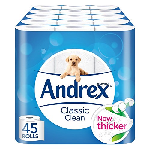Andrex Classic Clean Toilet Roll Tissue Paper - 45 Rolls