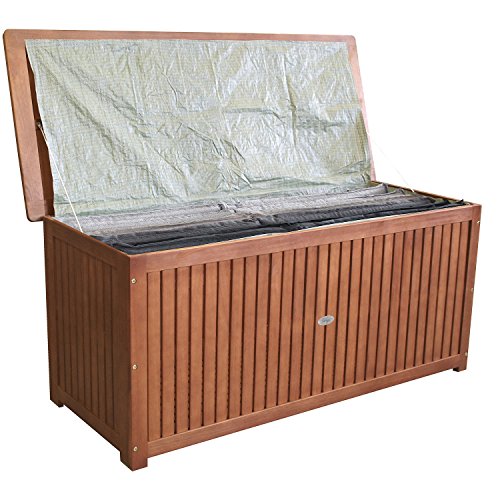 Wohaga® Gartenbox 133x58x55cm inkl. Innenplane Auflagenbox Kissenbox Gartentruhe Holztruhe Hartholz Akazie Auflagentruhe Sitztruhe - 4
