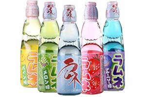 SAKIOO Hatakosen Ramune Soda Japonesa 200 ml (5 botellas) original, fresa, melón, arándano y piña sabor