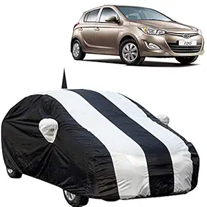 The Autostory 190 Taffeta Water Resistant Car Body Cover Compatible with Hyundai I20 Old Model (2008 to 2014) with Mirror & Antenna Pockets (White/Navy Blue)