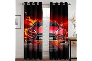 CTQTZ Voiture de Sport Rideaux occultants Voiture Rouge Rideaux avec Oeillets 184x214 cm (Largeur x Hauteur) Lot de 2 Rideau occultant à Oeillets pour Chambre d'enfant