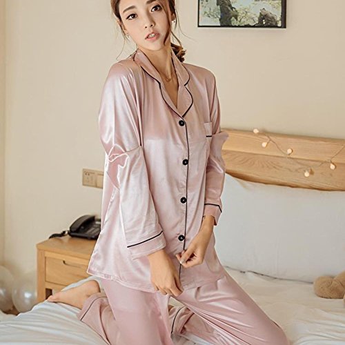 Senza Fretta Womens Silk Satin Pajamas Set Sleepwear Loungewear (L, Pink) - Buy Online in UAE 
