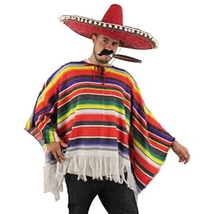 MEXICAN PONCHO FANCY DRESS (NO SOMBRERO) MENS LADIES (disfraz)