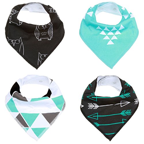Baby Unisex Bandana Drool Bibs , ivencase Lovely Owl Absorbent Cotton Cute Baby Gift Sets Feeder Bib for Boys & Girls (4-Pack Set)