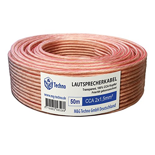 100m Cable de altavoz 2x1,5mm² CCA rund trasparente marcas de longitud, modelo 4081