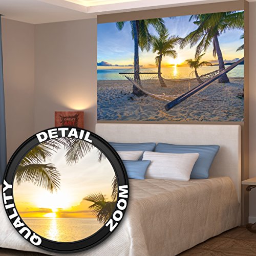 Poster Hängematte am Palm Beach vor Sonnenuntergang Wandbild Dekoration Sonne Karibik Urlaub Sommer Strand Meer Palmen | Wandposter Fotoposter Wanddeko Bild Wandgestaltung by GREAT ART (140 x 100 cm)