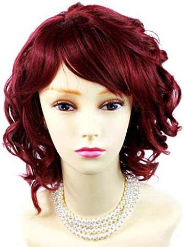Falamka Lovely Short Burgundy mix Red Synthetic Curly Women Wig