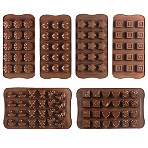 JPSOR 6 Stück Silikon Pralinenformen, Schokoladeformen, Silikonformen, Eis Formen, Seifenformen, Silikon-Backen Formen; Herz, Blume, Stern und Viereck-Form&Tier Geschenken Formen