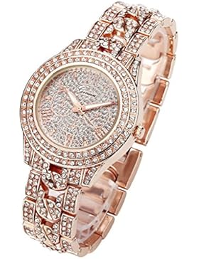 JSDDE Uhren,Luxus Damen Armbanduhr mit Strass Glitzer Dial Damenuhr Metall-Band Ladies Dress Analog Quarzuhr,Rosegold