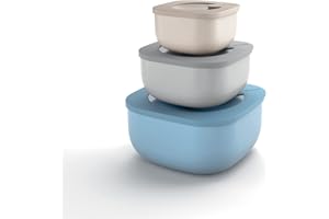 Guzzini - Kitchen Active Design, STORE&MORE Set 3 Recipientes Herméticos Bajos para Frigorífico/Congelador/Microondas - Multicolor, 19,5 x19,5 x h9,3 cm | 450/975/1900 cc - 17070752
