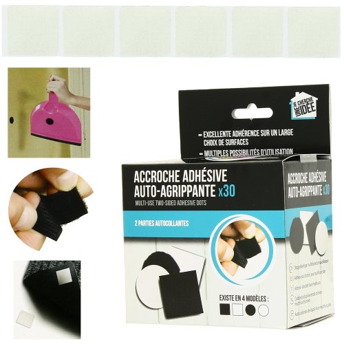-Pack of 30 Adhesive Velcro Strips - Square - White
