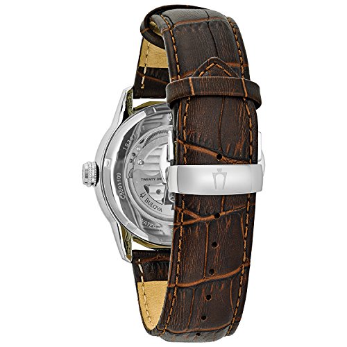 Bulova Men's Designer Automatic Self Winding Watch Leather Strap - Brown Rose Gold Dial 96A120