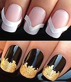 NAIL ART SET #172. x48 FRENCH MANICURE TIP GUIDES & A LARGE GOLD LEAF SHEET FOR CUSTOM DESIGNED NAIL! x48 TIPS GUIDES IN 3 STYLES (x16 OF EACH STYLE) SMILE LINE STRIPING TAPE STICKERS DECALS & STUNNING 24KT GLIZZY GOLD LEAF FOR FULL HOLLYWOOD NAILS! ALL CAN BE USED WITH NATURAL GEL ACRYLIC STICK ON NAILS! USE WITH POLISH VARNISH GLITTER DUST CAVIAR BEADS ALLOYS WATER NAIL TRANSFERS DECORATIONS CONFETTI FIMO SHAPES TAPE PENS RHINESTONES - GET CREATIVE!