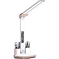Desk Lamp LED USB Charging Touch Control Table Lamps 3 Colors 5 Brightness Eye-Caring Reading Light Bedside Phone Holder 3 in 1 LCD Calendar Temperature Alarm