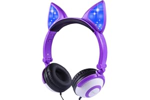 esonstyle Kids Headphones for Girls, Cat Ear Headphones with Led Light and Volume Limit, Wired Foldable Headphones On Ear for PS4, PS3, Smartphone, Tablet, Laptop