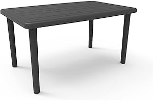 RESOL GRUPO RESOL Olot Mesa Jardín y Comedor Exterior 140x90 Rectangular para 4-6 Personas con Agujero de Sombrilla | Protección UV para Uso en Patio, Terraza o Porche | Fácil Mantenimiento - Gris Antracita