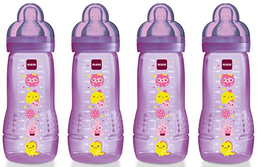 MAM Baby Bottle with Fast Flow Teat (330 ml, Pack of 4, Pink)