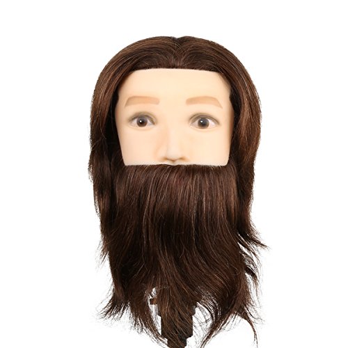 Tête à Coiffer Mannequin Homme d'Exercice Coiffure avec Barbe - 80% Cheveux Naturel et 20% Cheveux Animaux Pour Etude Professionnel dans la Cosmétologie - Brun - Besmall