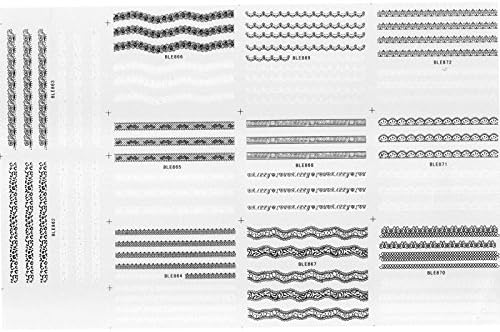 One sheet of Water Transfer Nail Art Sticker Tattoo Decals, 12 Patterns, Black White Lines, Artistic Fashionable Feminist Style