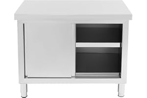 BJTDLLX Arbeitsschrank mit Schiebetüren, 3 Etagen Edelstahlschrank Küche Arbeitsplatte, Outdoor Zerlegetisch Arbeitsplatte mit Schrank, Kommerzieller Arbeitstisch mit Türen(100 x 50 x 95cm)