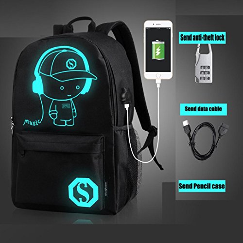 FEITONG Cool Boys Girls Outdoor Backpack Anime Luminous Backpack Daypack Shoulder School Bag Laptop Bag (Black, M)