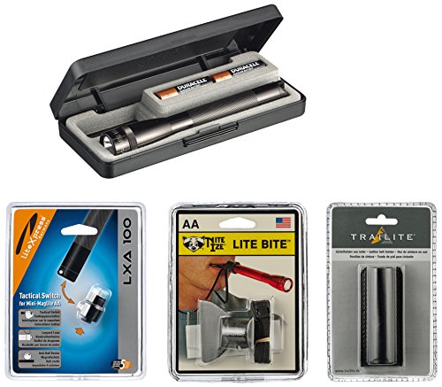 Mag-Lite Set Mini Pro LED Taschenlampe, 245 L, SP+P017 inklusive Endkappenschalter und Lederholster, schwarz SET-KOMBI23