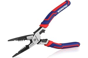 WORKPRO Szczypce wąskie, 7 w 1, ściągacz izolacji, obcinacz, zaciskarka, klucz, długie, 200 mm, do przewodów, 16–10 AWG (1,3–2,6 mm), wielofunkcyjne, Cr-V, dla elektryków